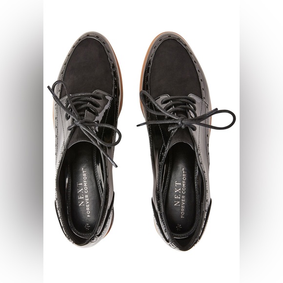 NEXT Forever Comfort Black Brogue Detail Chunky Sole Lace Up Loafer Shoes Size 5 - Picture 4 of 12